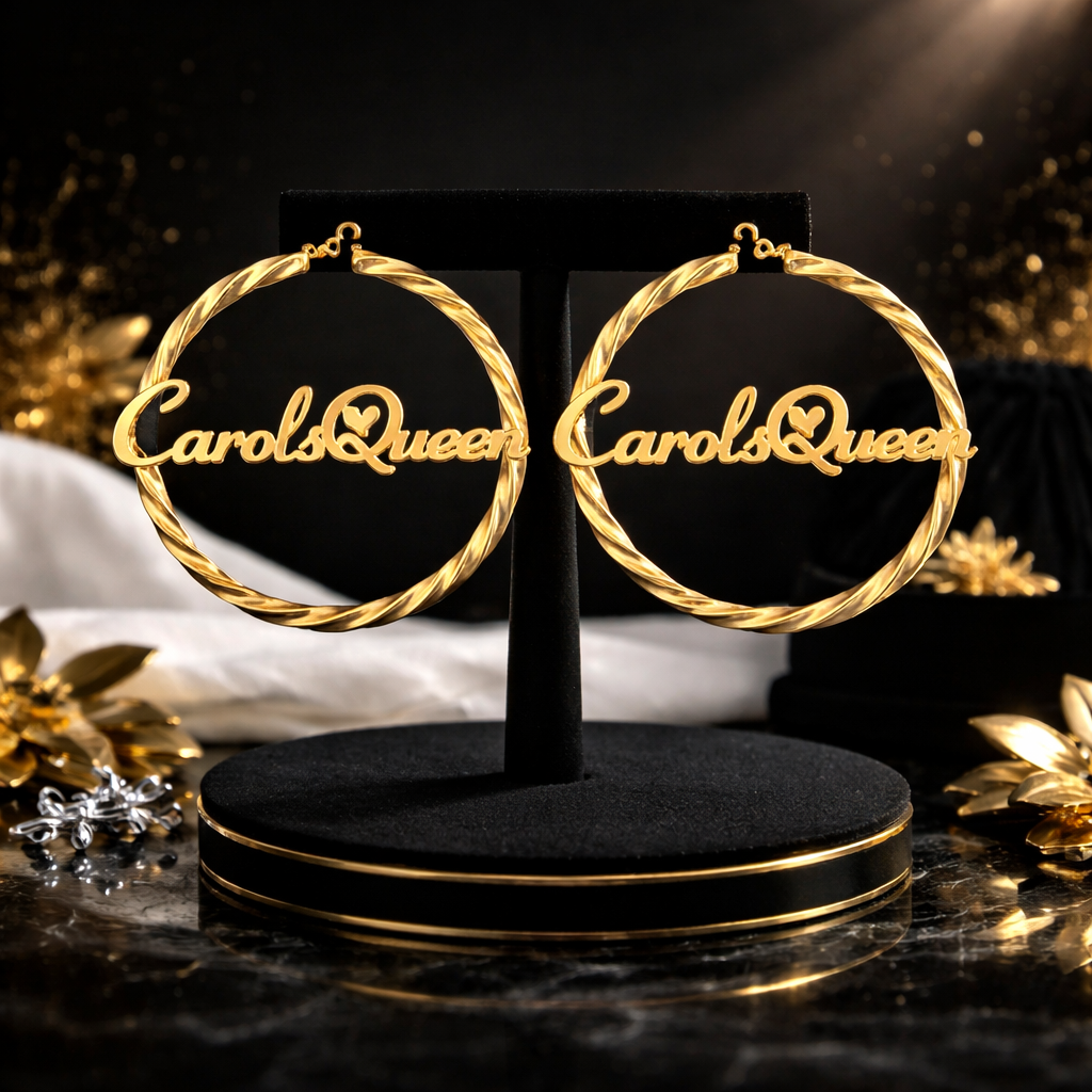 Carol’s Queen Twisted Script Hoop Earrings (Stainless Steel Edition)